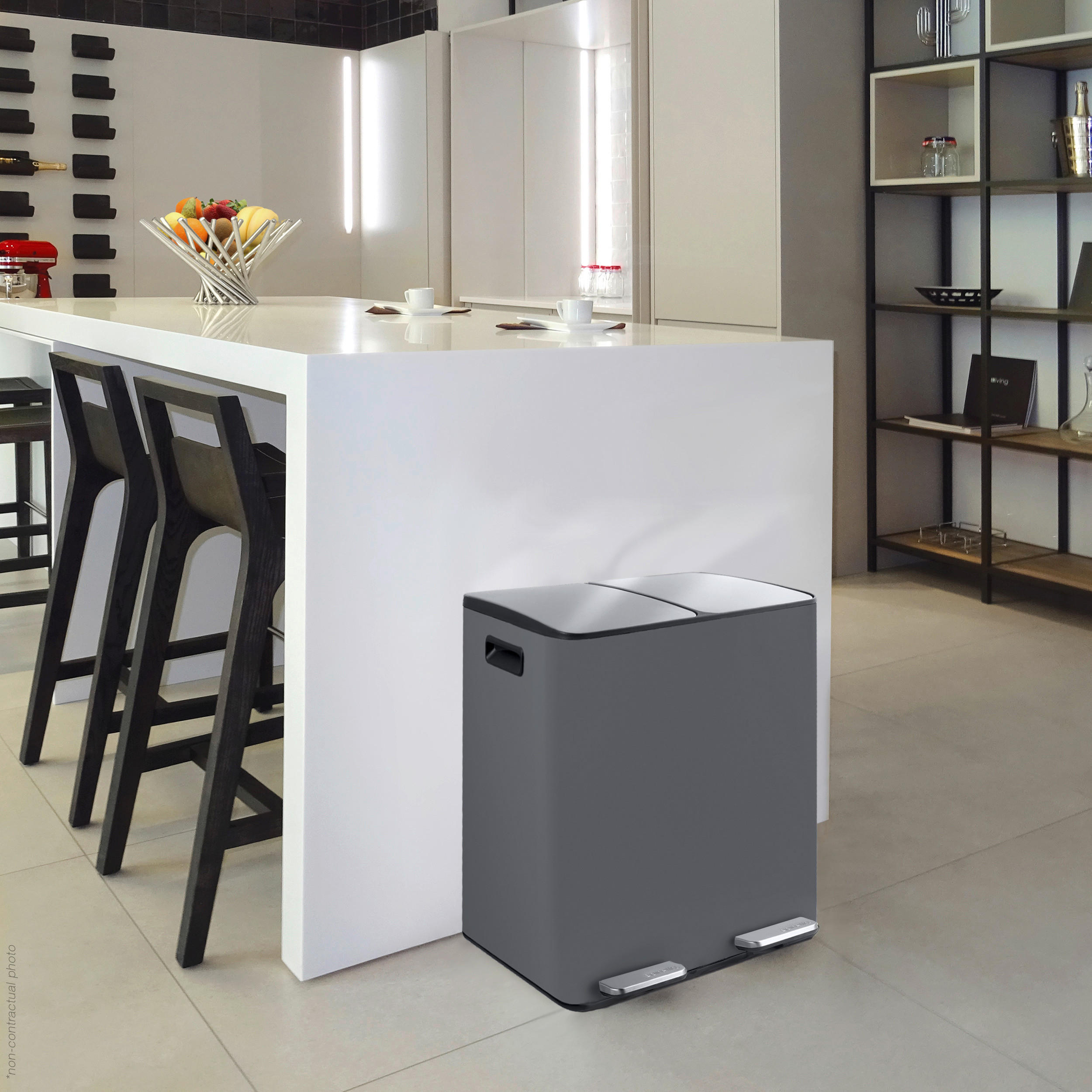 TRETEIMER 40 L  - Dunkelgrau/Schwarz, Basics, Kunststoff/Metall (45/30/51cm) - Spirella
