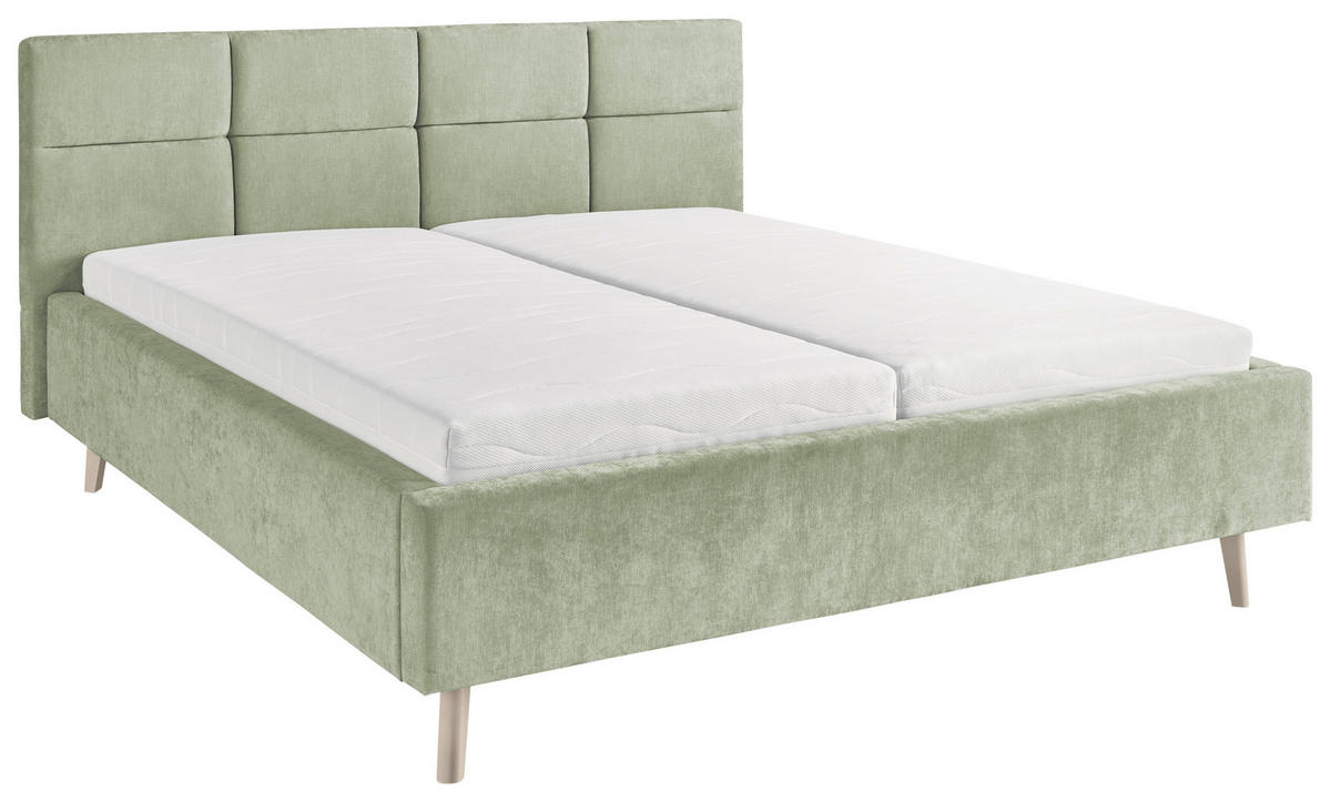 POLSTERBETT 180/200 cm,  in Hellgrün,  - Sandfarben/Hellgrün, KONVENTIONELL, Holz/Textil (180/200cm) - SetOne by Musterring