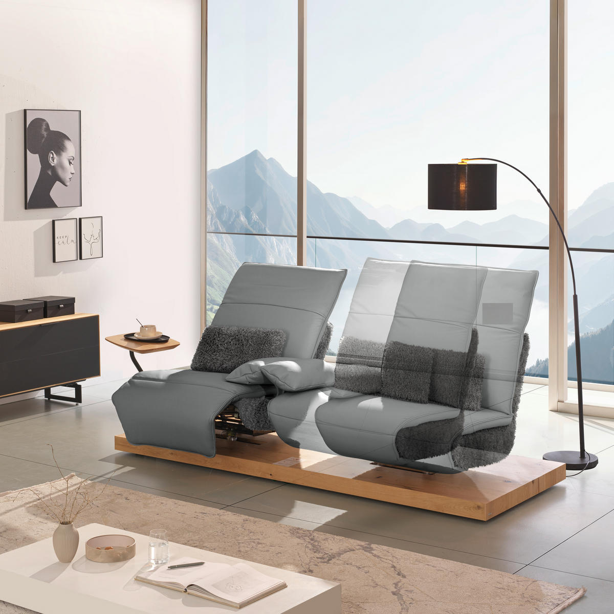 2-SITZER-SOFA  in Hochflor Echtleder Anthrazit, Hellgrau  - Anthrazit/Hellgrau, Design, Leder/Holz (240/65/104cm) - Koinor