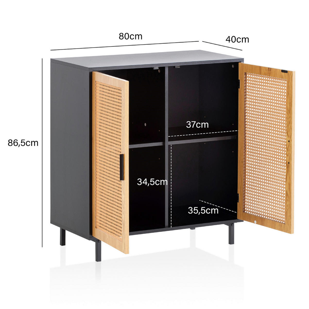 KOMODA, černá, 80/86,5/40 cm - černá/hnědá, Konvenční, kov/kompozitní dřevo (80/86,5/40cm) - Livetastic
