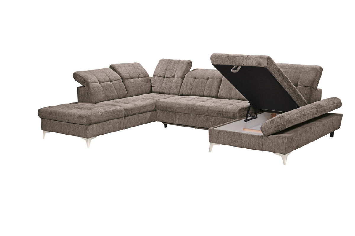 WOHNLANDSCHAFT Mikrovelours Braun  - Kaschmir/Braun, Modern, Kunststoff/Textil (245/348/168cm) - MID.YOU