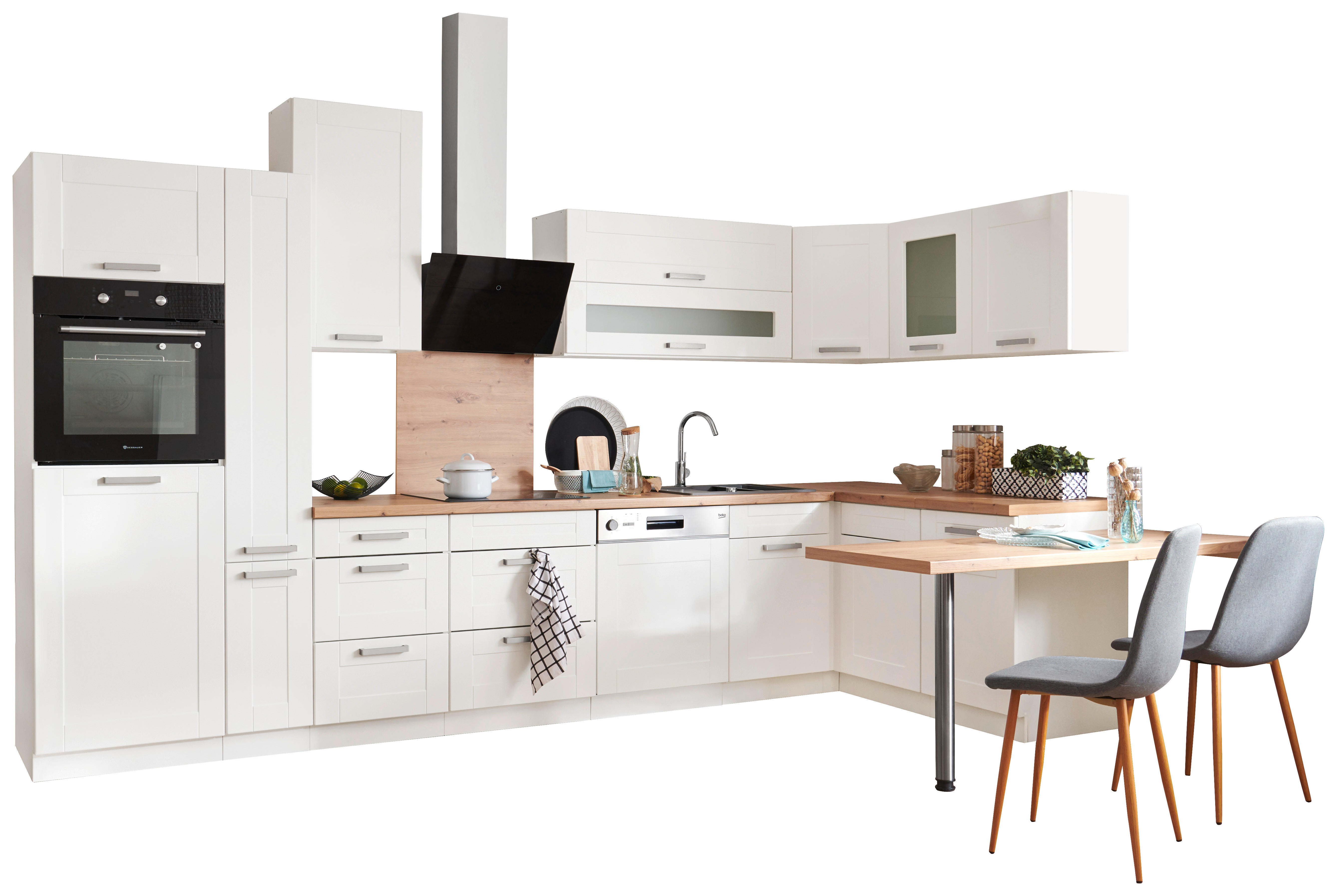 Küchenkombination Weiß   - Weiß, ROMANTIK / LANDHAUS (370/220cm) - Ondega