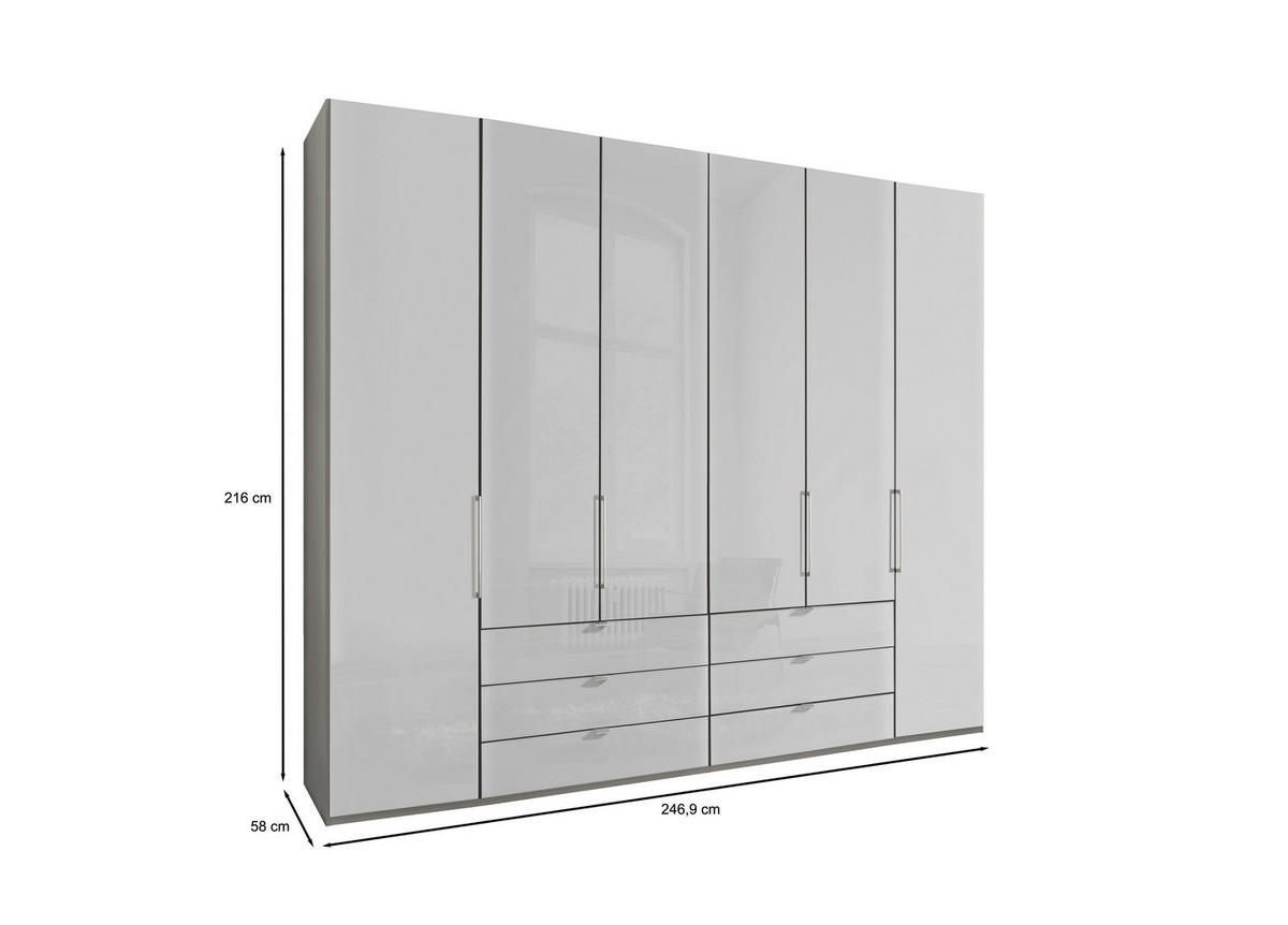 DREHTÜRENSCHRANK 250/216/58 cm 6-türig Grau, Weiß  - Chromfarben/Weiß, KONVENTIONELL, Glas/Holzwerkstoff (250/216/58cm) - Dieter Knoll