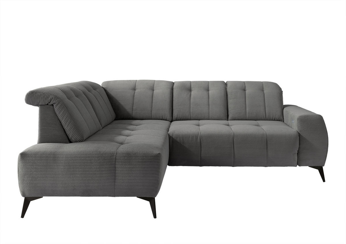 ECKSOFA Grau Cord  - Schwarz/Grau, MODERN, Textil/Metall (200/261cm) - Livetastic
