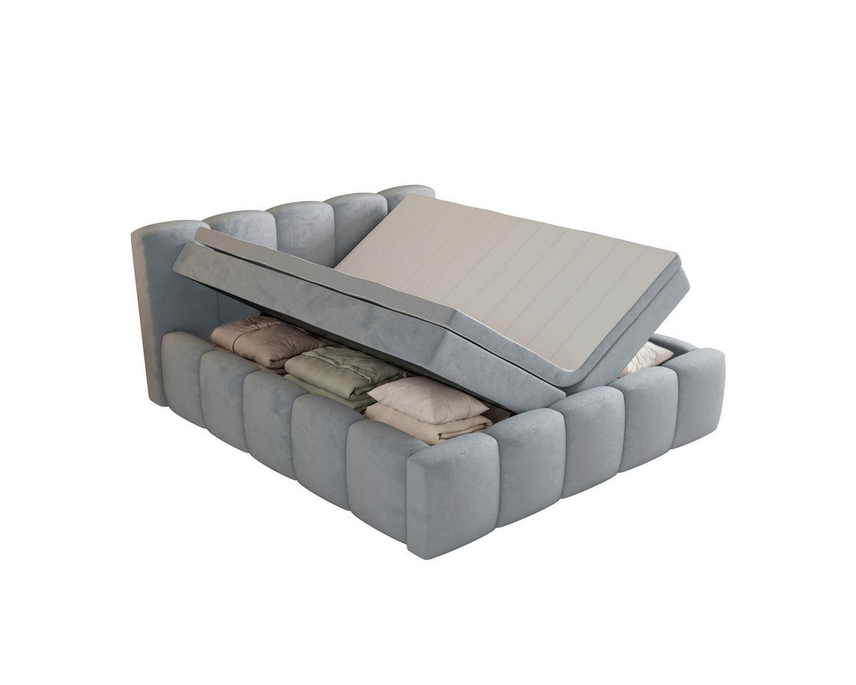 BOXBETT 140/200 cm,  in Grau, Bettkasten, Topper, H2 = mittel  - Grau, MODERN, Textil (140/200cm) - MID.YOU