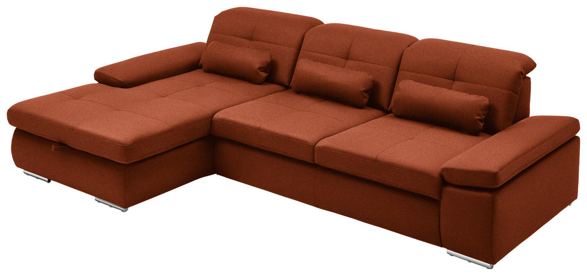 ECKSOFA  in Flachgewebe Terracotta  195/309 cm  - Chromfarben/Terracotta, Design, Textil (195/309cm) - Beldomo Style