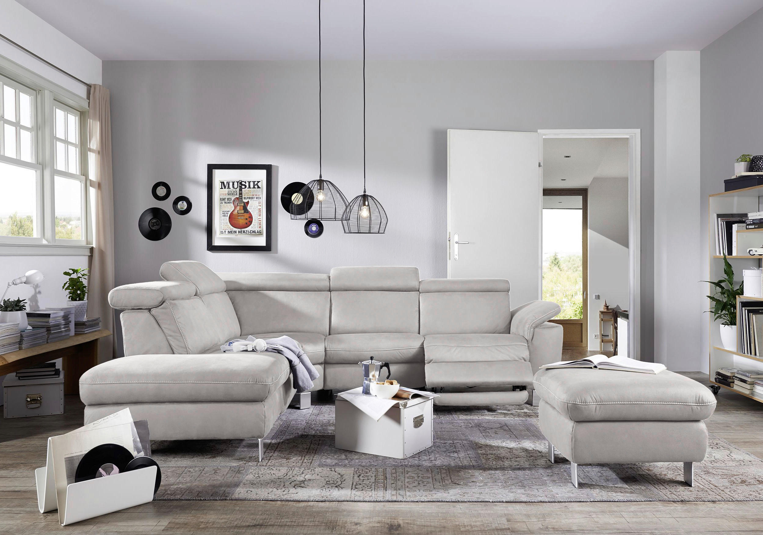 ECKSOFA in Flachgewebe, Mikrofaser Hellgrau  239/271 cm  - Beige/Hellgrau, Design, Textil/Metall (239/271cm) - Cantus