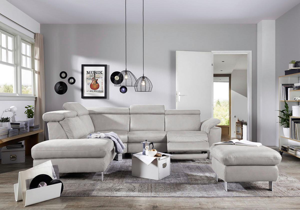 ECKSOFA in Flachgewebe, Mikrofaser Hellgrau  239/271 cm  - Beige/Hellgrau, Design, Textil/Metall (239/271cm) - Cantus