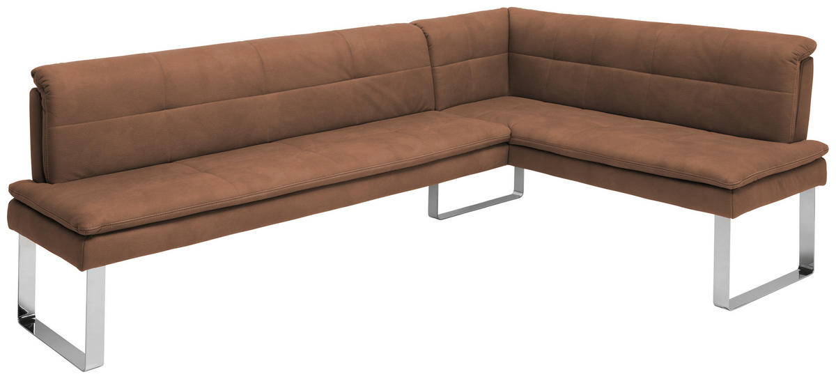 ECKBANK 253/174 cm Mikrofaser Chromfarben, Hellbraun Metall   - Chromfarben/Hellbraun, Design, Textil/Metall (253/174cm) - Novel