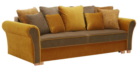 BIGSOFA in Textil Currygelb, Dunkelgrün - Currygelb/Dunkelgrün, ROMANTIK / LANDHAUS, Kunststoff/Textil (255/76-90/106cm) - Hom`in