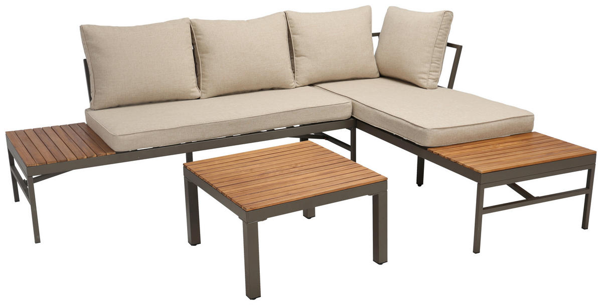 LOUNGEGARNITUR   57/35/57 cm Akazie vollmassiv Aluminium  - Beige/Beigebraun, MODERN, Holz/Textil (57/35/57cm) - Ambia Garden