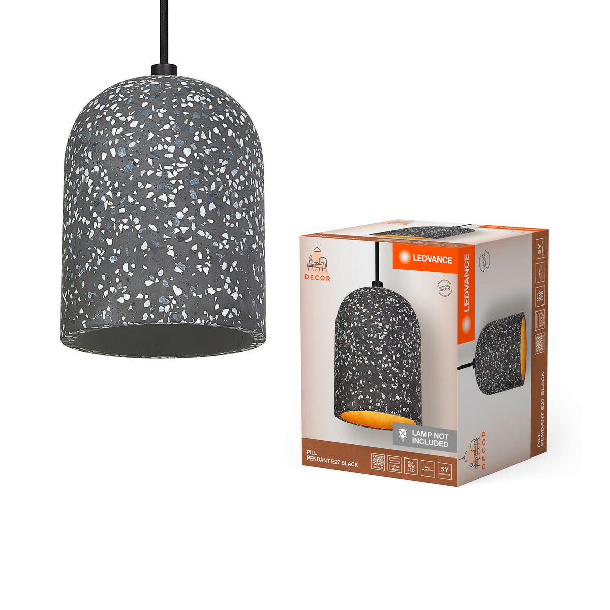 PENDELLEUCHTE 15/150 cm   - Schwarz, Natur, Stein (15/150cm) - Ledvance