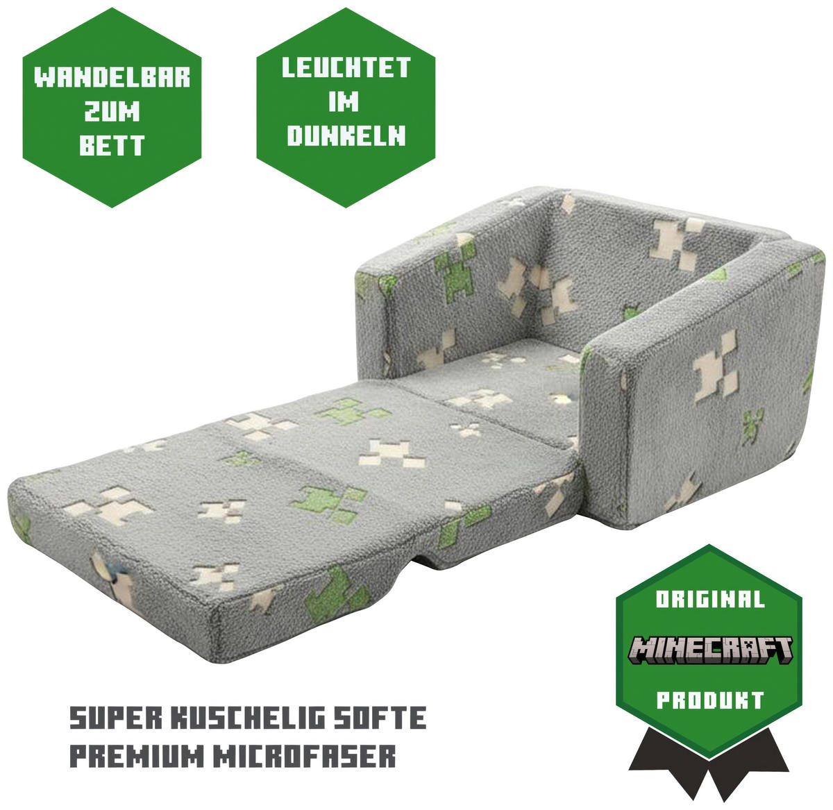 JUGEND- UND KINDERSOFA Minecraft in Grau  - Grau, Trend, Textil (105/58/41cm) - Minecraft