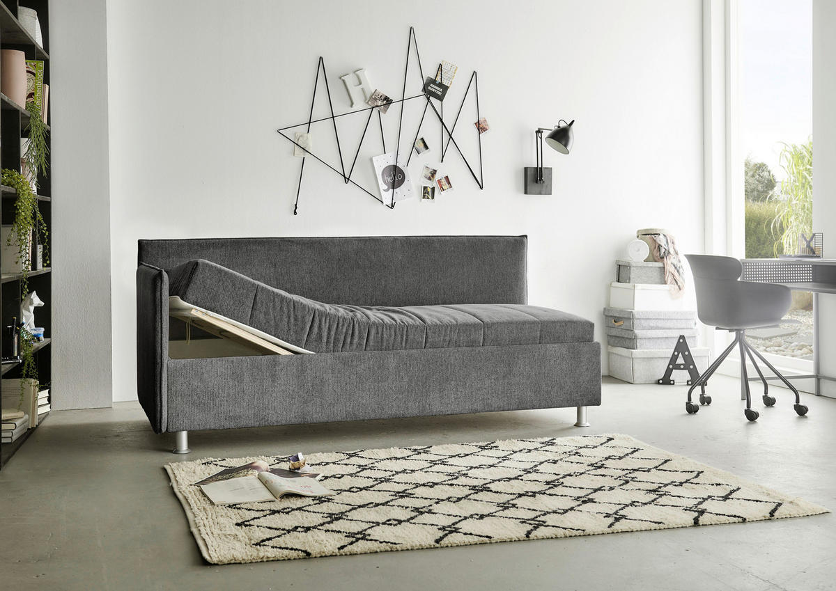 POLSTERLIEGE Flachgewebe Anthrazit  - Anthrazit/Alufarben, KONVENTIONELL, Holz/Holzwerkstoff (100/200cm) - Beldomo - Sleep