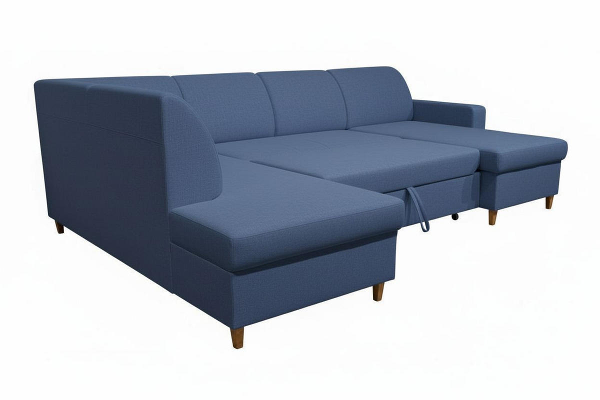 WOHNLANDSCHAFT NIKAS Blau Bouclé  - Blau/Buchefarben, Design, Holz/Textil (310/198/145cm) - MID.YOU