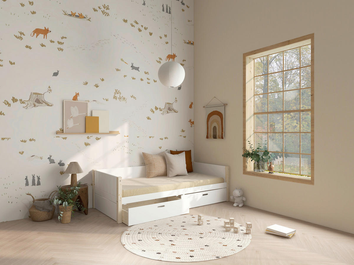 BETT in Weiß, Kieferfarben  - Weiß/Kieferfarben, MODERN, Holz (90/200cm) - Chameo