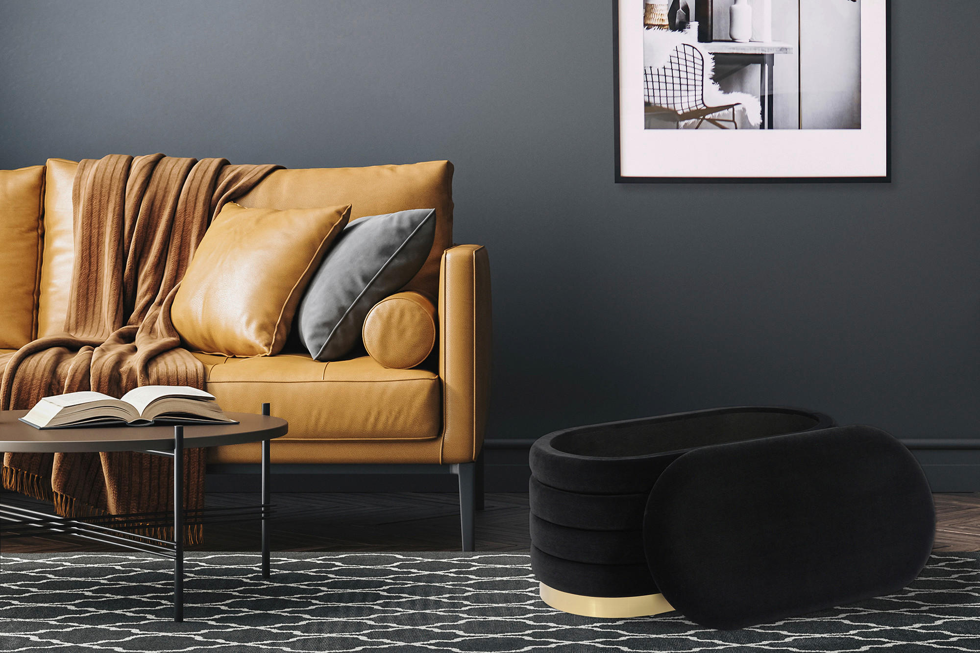 TRUHENBANK 42/42/80 cm Schwarz  - Goldfarben/Schwarz, Design, Textil/Metall (42/42/80cm) - Kayoom
