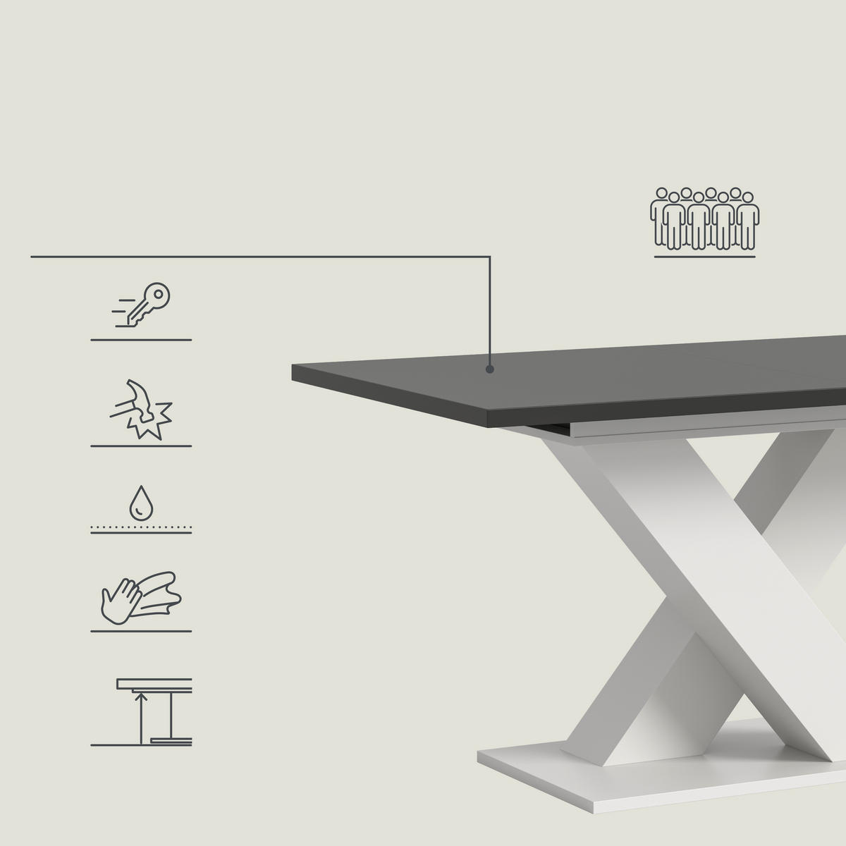 ESSTISCH Grau, Weiß, Dunkelgrau rechteckig  ausziehbar  - Dunkelgrau/Weiß, KONVENTIONELL, Holzwerkstoff (150-190/90/76cm) - MID.YOU