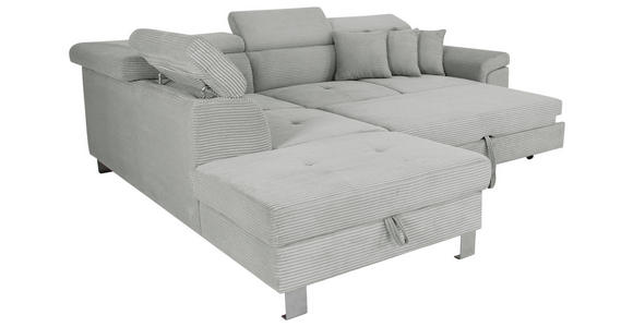 ECKSOFA inkl. Funktionen Grau Cord  - Silberfarben/Grau, Design, Textil/Metall (226/257cm) - Xora