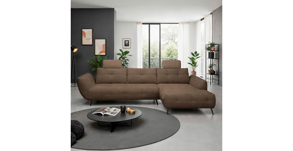 ECKSOFA Terracotta Chenille Armlehnenkissen, Rücken echt, Sitztiefenverstellung  - Terracotta/Schwarz, KONVENTIONELL, Textil/Metall (313/215cm) - Hom`in