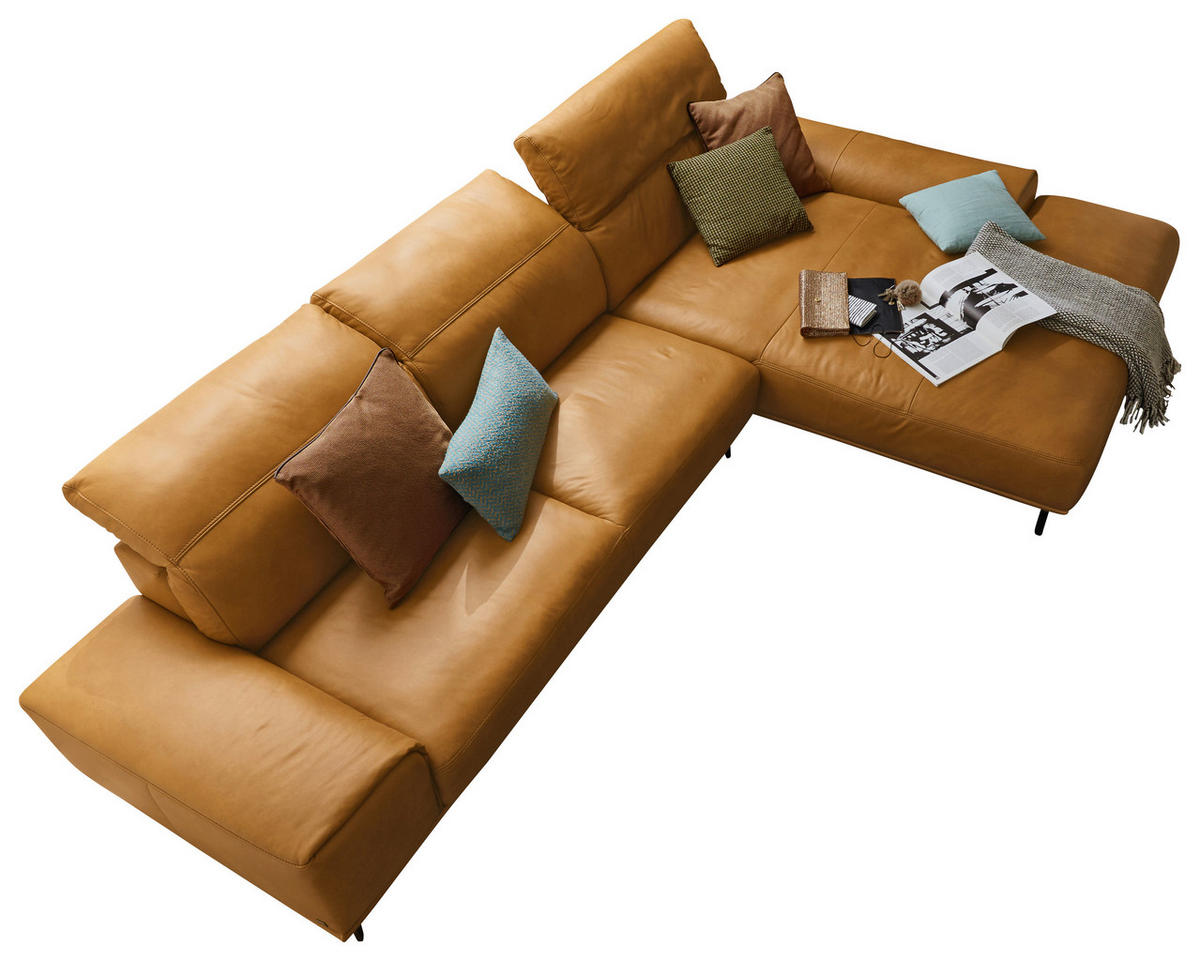 ECKSOFA MR 2490 Gelb Echtleder  - Gelb/Bronzefarben, Design, Leder/Metall (342/207cm) - Musterring