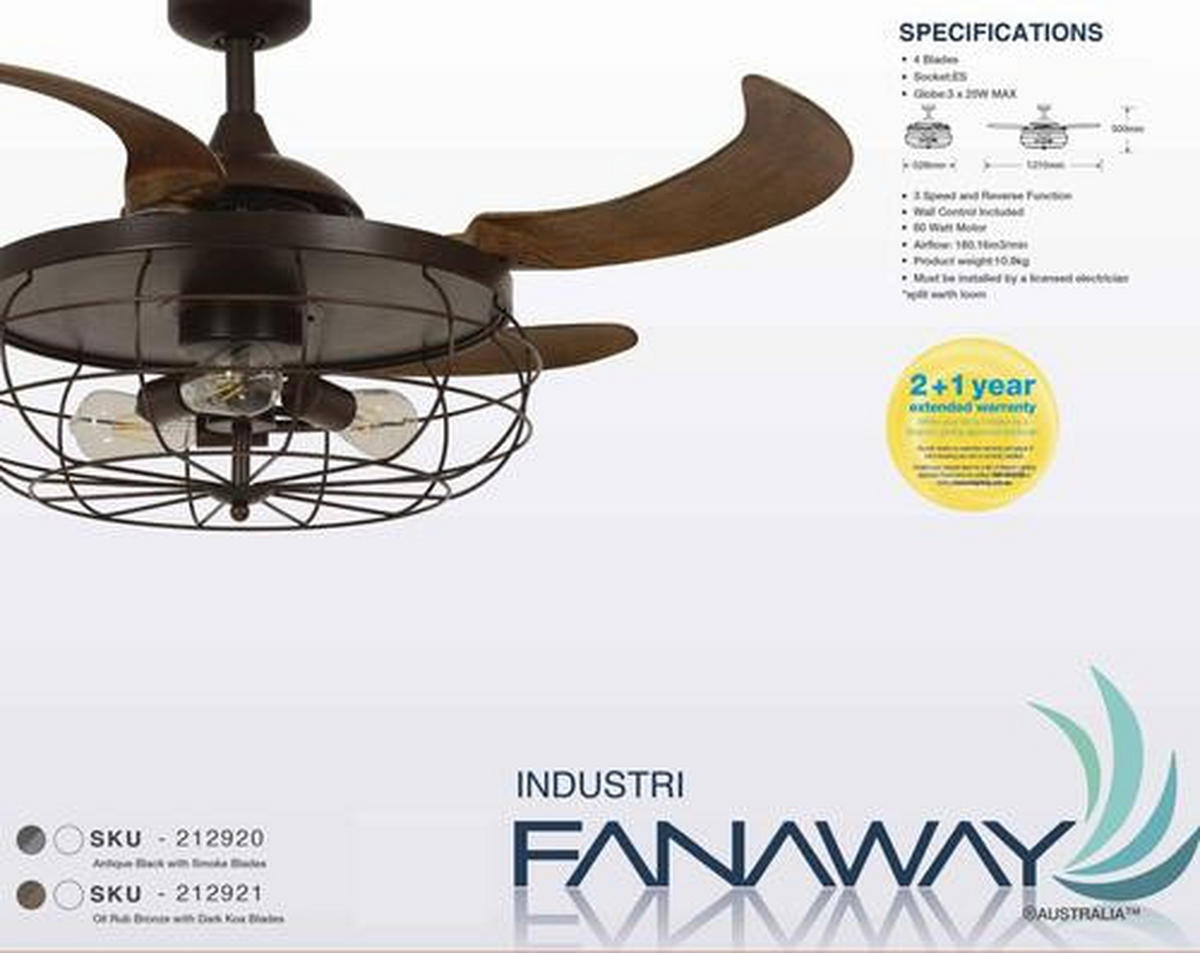TAKFLÄKT FANAWAY INDUSTRI 122/50 cm  - bronsfärgad/valnötsfärgad, Design, metall/plast (122/50cm) - P & B