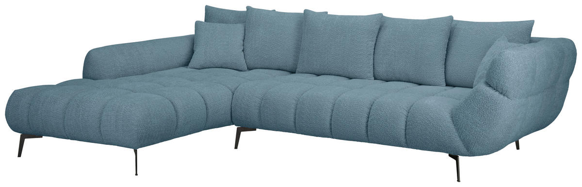 ECKSOFA Blaugrau Bouclé Zierkissen, Rückenkissen, Rücken echt  - Blaugrau/Schwarz, MODERN, Textil/Metall (217/318cm) - Carryhome