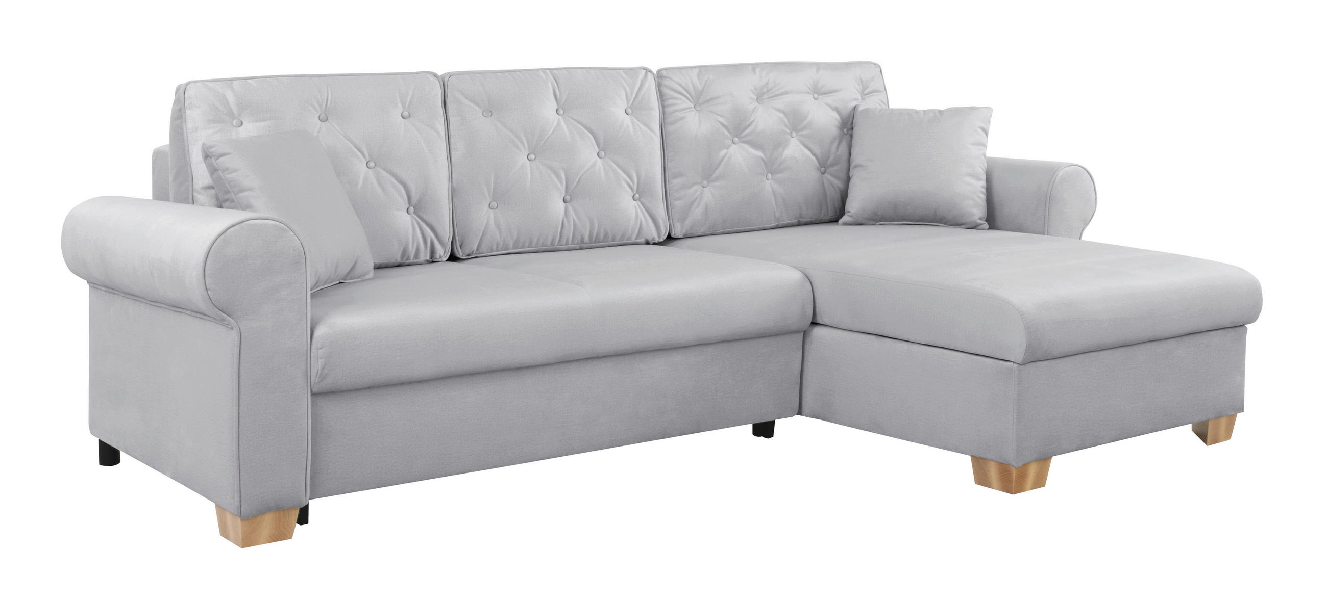 ECKSOFA in Hellgrau  - Buchefarben/Hellgrau, Design, Holz/Textil (266/161cm) - MID.YOU