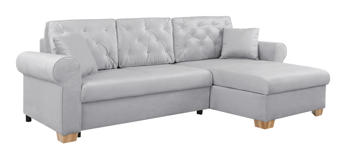 ECKSOFA in Hellgrau  - Buchefarben/Hellgrau, Design, Holz/Textil (266/161cm) - MID.YOU