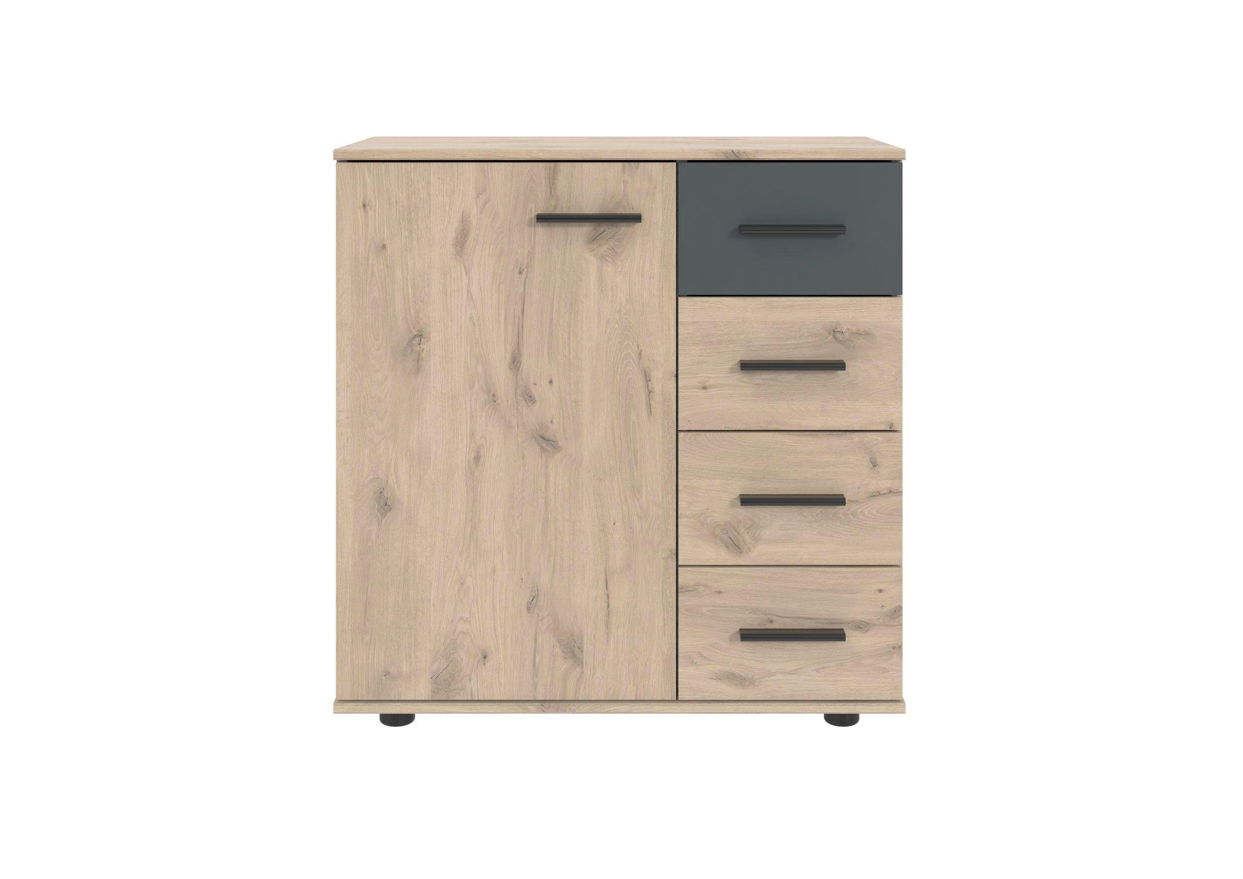 KOMMODE , 81/83/41 cm, 4 Schublade(n)  - Eichefarben/Schwarz, KONVENTIONELL, Holzwerkstoff/Kunststoff (81/83/41cm) - Boxxx