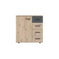 KOMMODE , 81/83/41 cm, 4 Schublade(n)  - Eichefarben/Schwarz, KONVENTIONELL, Holzwerkstoff/Kunststoff (81/83/41cm) - Boxxx
