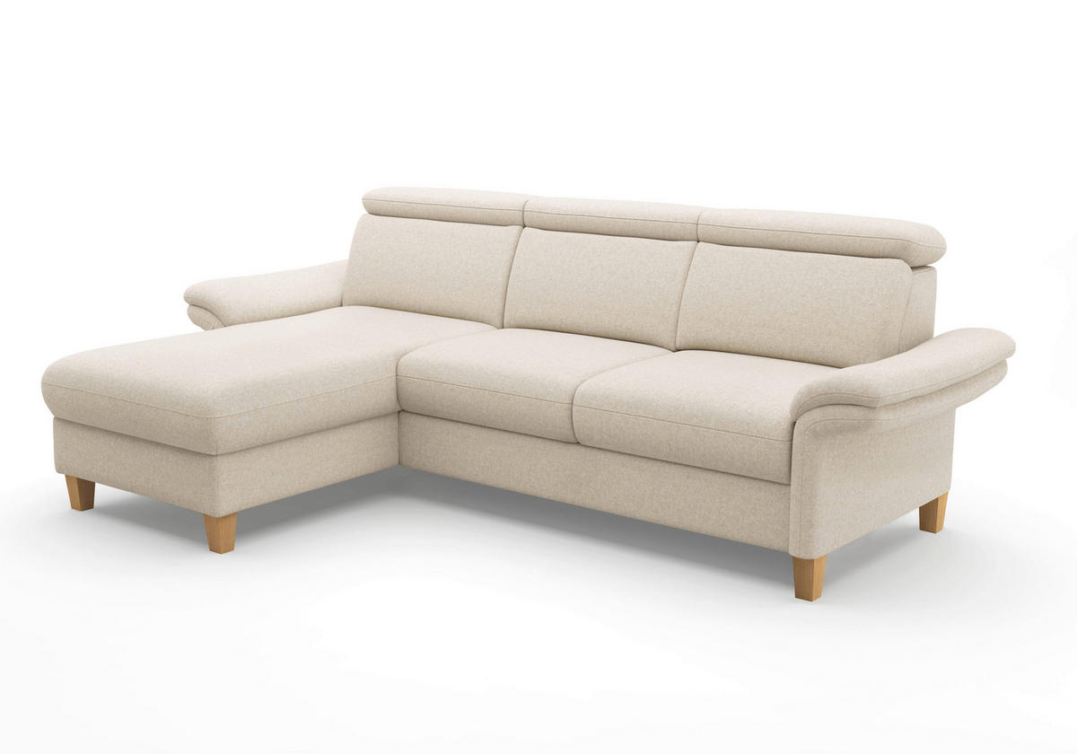 ECKSOFA Flachgewebe Creme  - Eichefarben/Creme, Konventionell, Holz/Textil (166/253cm) - Sit & More