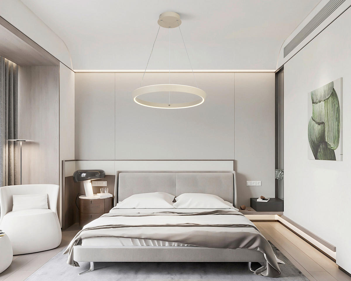 LED LUSTER  50/130 cm      - bela/boja peska, Trendi, metal/plastika (50/130cm) - Novel