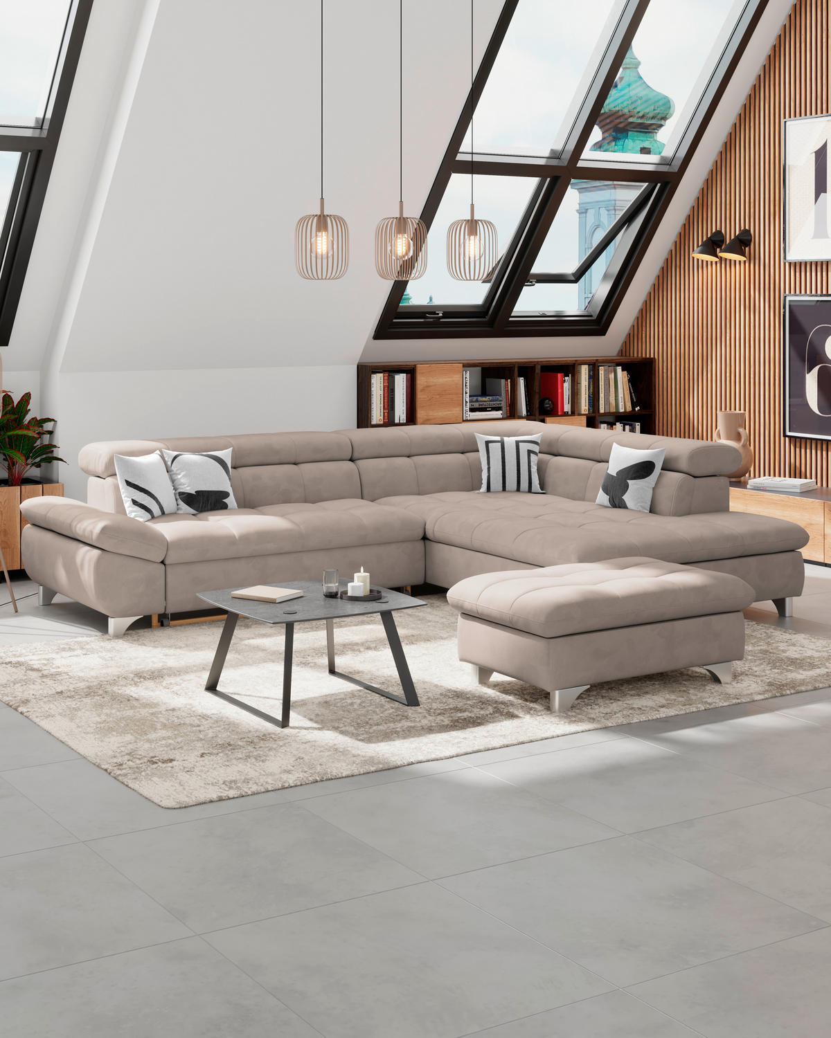 HOCKER Chenille Beige  - Chromfarben/Beige, KONVENTIONELL, Textil/Metall (108/46/108cm) - Livetastic