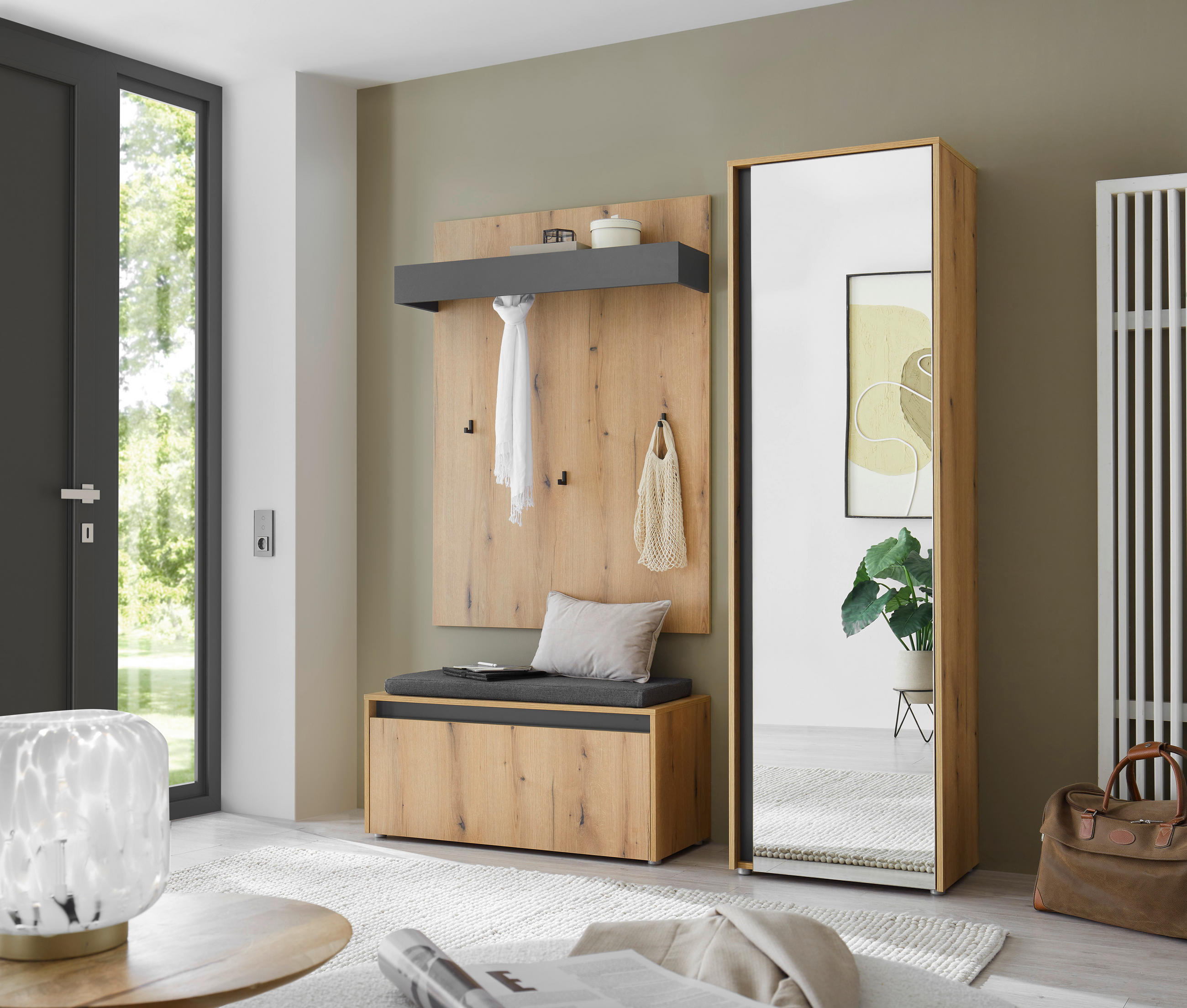 GARDEROBE 4-teilig  in 170/200/40 cm  - Eichefarben/Anthrazit, Design, Holzwerkstoff/Textil (170/200/40cm) - Modante