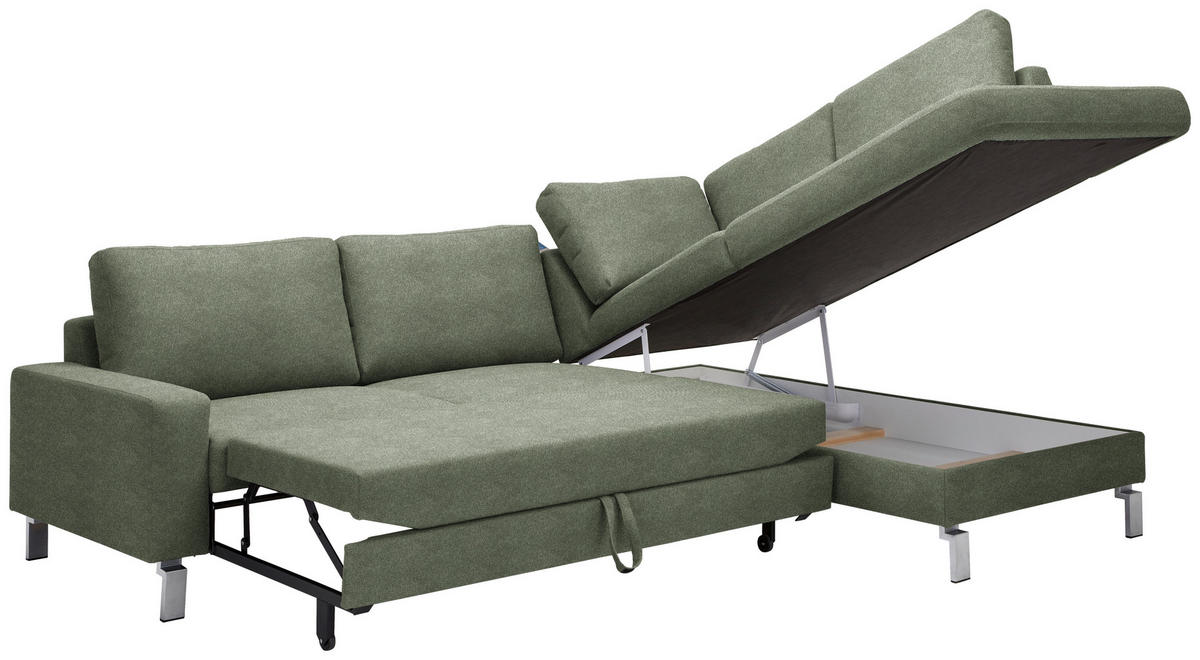 ECKSOFA in Flachgewebe Olivgrün  - Chromfarben/Olivgrün, Design, Textil/Metall (276/200cm) - Hom`in