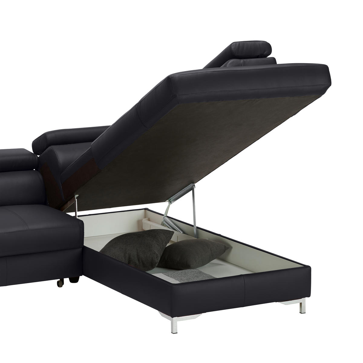 ECKSOFA in Echtleder Schwarz  268/213 cm  - Chromfarben/Schwarz, Design, Leder/Metall (268/213cm) - Stylife