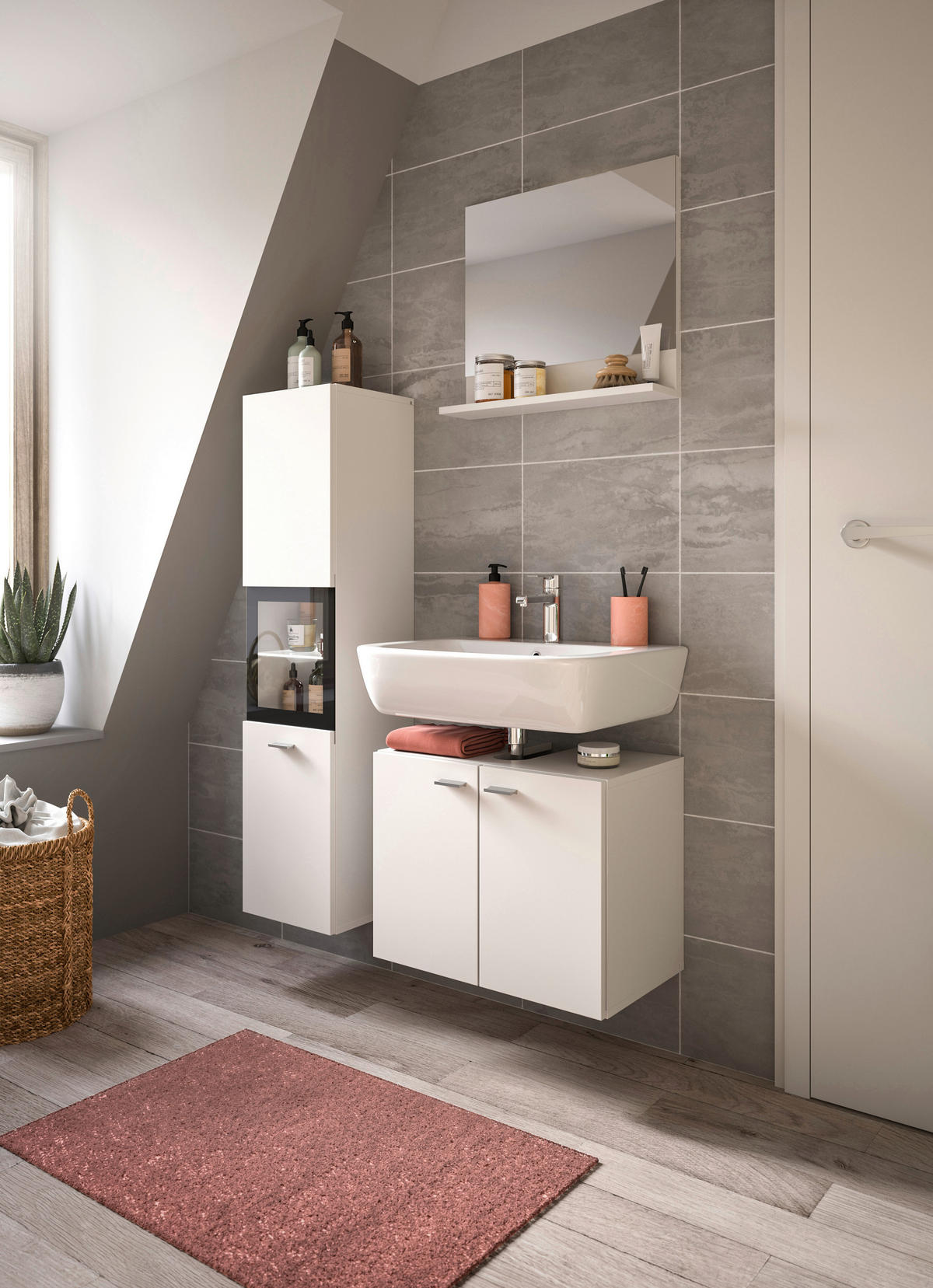 KÚPEĽŇA biela  - biela/strieborná, Modern, kompozitné drevo/plast (87cm) - MID.YOU