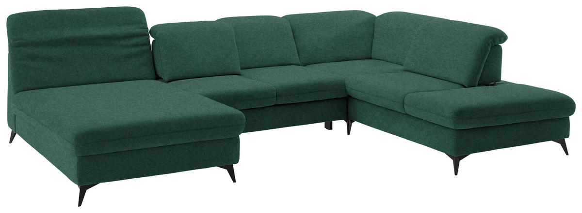 WOHNLANDSCHAFT  in Chenille Waldgrün  - Waldgrün/Schwarz, Design, Textil/Metall (198/369/255cm) - Beldomo Style