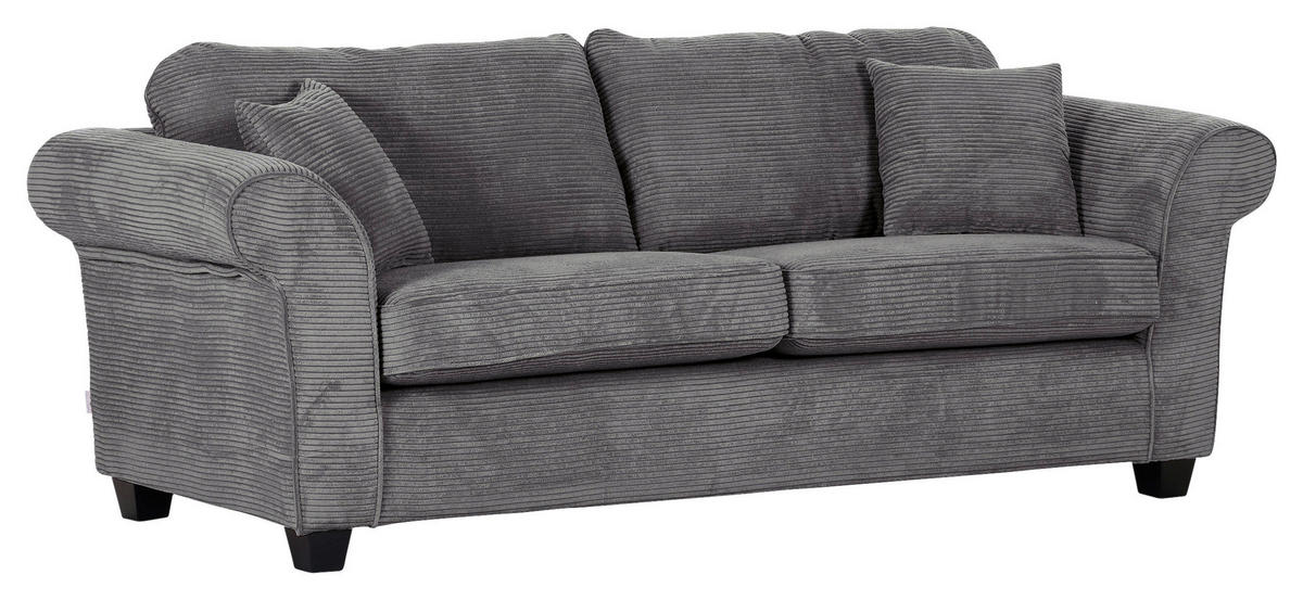 3-SITZER-SOFA in Cord Dunkelgrau  - Dunkelgrau/Dunkelbraun, KONVENTIONELL, Holz/Textil (215/70/90cm) - home24