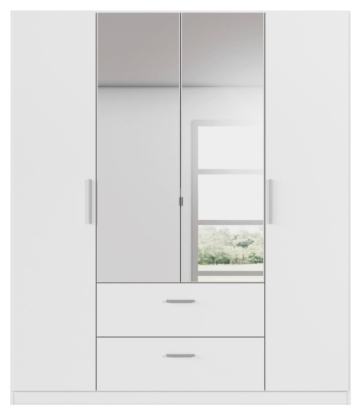 DREHTÜRENSCHRANK 181/210/54 cm,  in Weiß, 4-türig  - Alufarben/Weiß, KONVENTIONELL, Glas/Holzwerkstoff (181/210/54cm) - home24