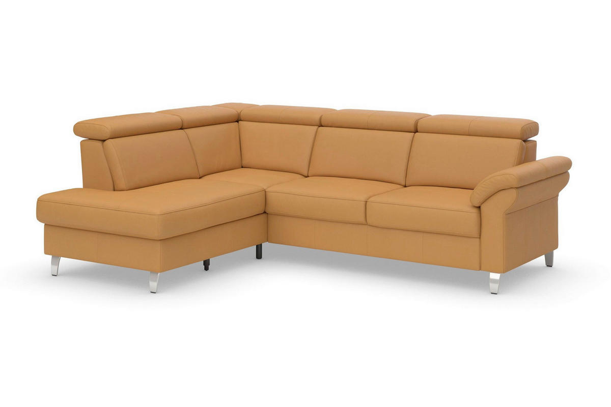 ECKSOFA 194/245 cm ARNGAST E in Echtleder Currygelb Kopfteilverstellung  194/245 cm  - Chromfarben/Currygelb, Basics, Leder/Textil (194/245cm) - Sit & More