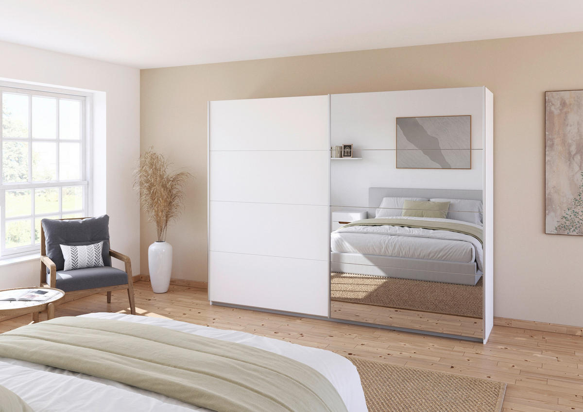 SCHWEBETÜRENSCHRANK  in Weiß  - Alufarben/Weiß, KONVENTIONELL, Glas/Holzwerkstoff (271/229/62cm) - Xora