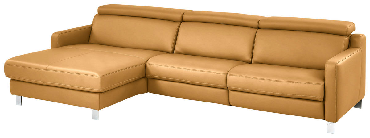 ECKSOFA in Echtleder Currygelb  - Chromfarben/Currygelb, Design, Leder/Metall (176/291cm) - Valdera