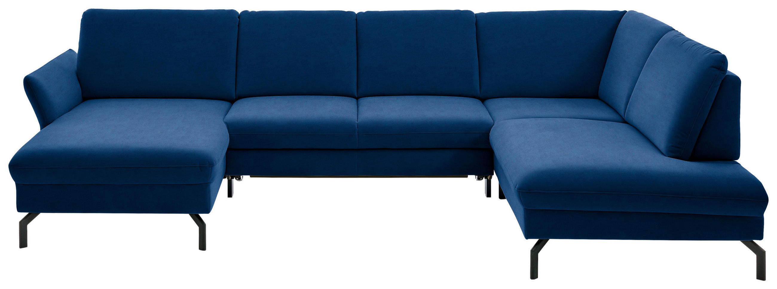 WOHNLANDSCHAFT in Velours Dunkelblau  - Schwarz/Dunkelblau, Design, Textil/Metall (179/335/220cm) - Beldomo System