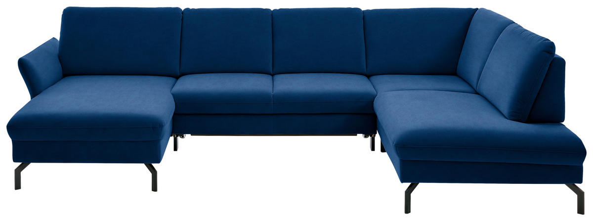 WOHNLANDSCHAFT in Velours Dunkelblau  - Schwarz/Dunkelblau, Design, Textil/Metall (179/335/220cm) - Beldomo System