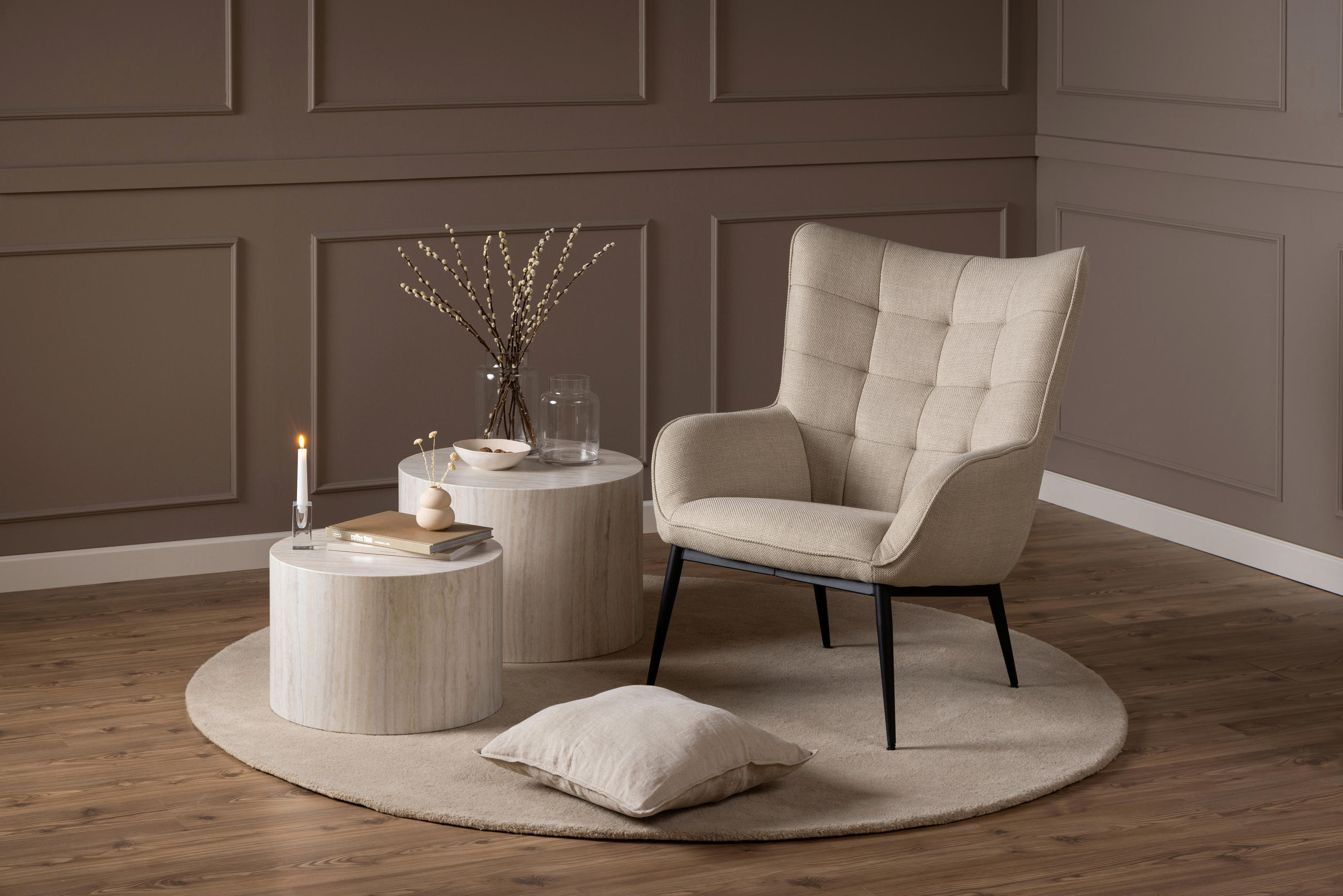 SET DE TABLES BASSES in Holzwerkstoff 58/58/40 cm   - beige, Design, matériau de bois (58/58/40cm) - MID.YOU
