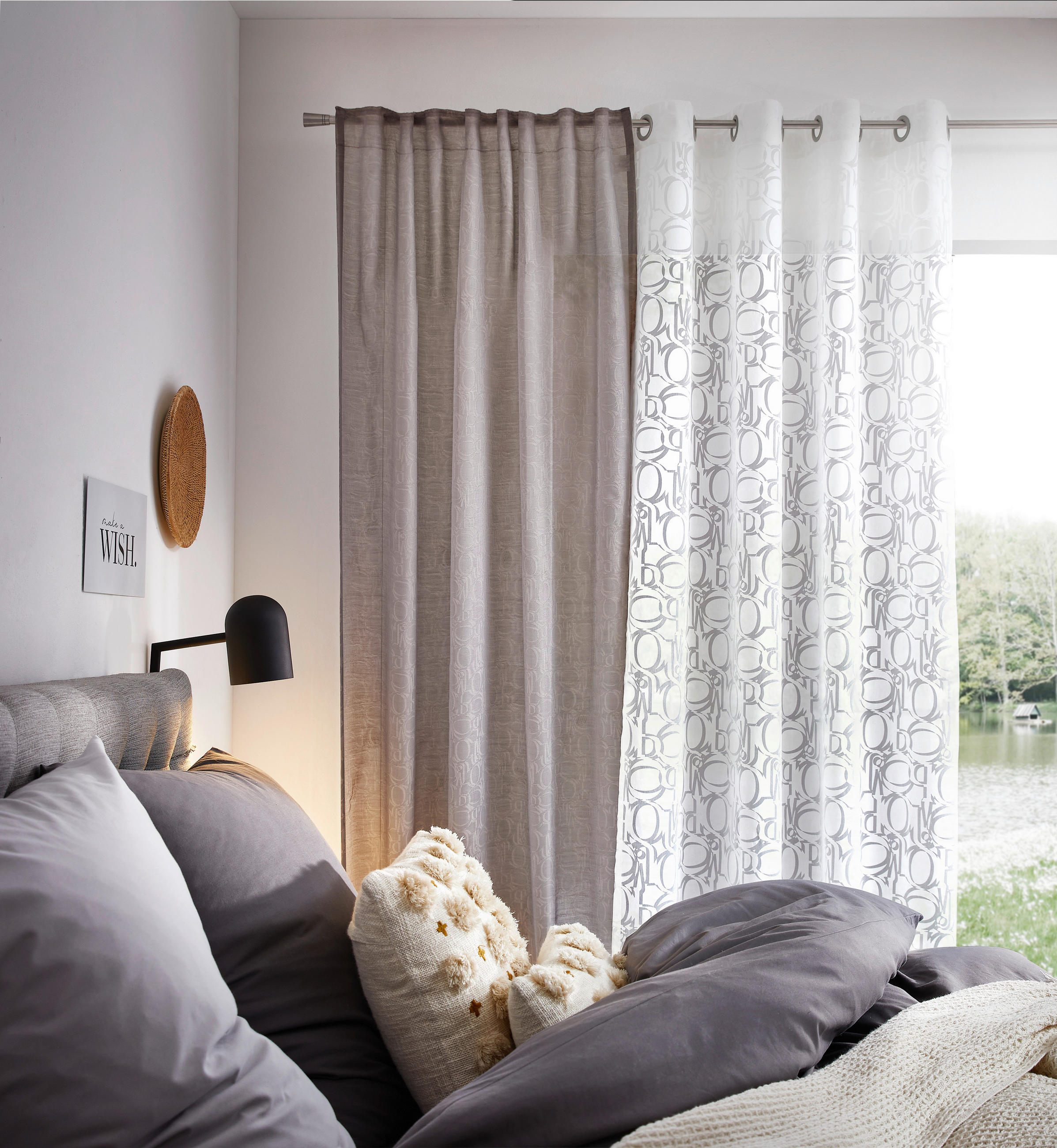 ZÁVĚS S OČKY, průhledné, 140/250 cm - šedobéžová/jílová barva, Basics, textil (140/250cm) - Joop!