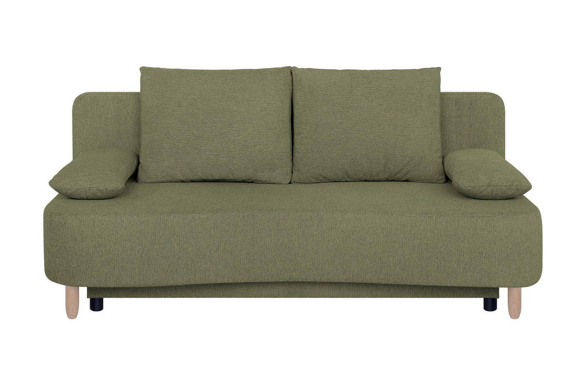 SCHLAFSOFA  mit Webstoff Olivgrün  - Buchefarben/Schwarz, Design, Holz/Kunststoff (193/86/85cm) - P & B