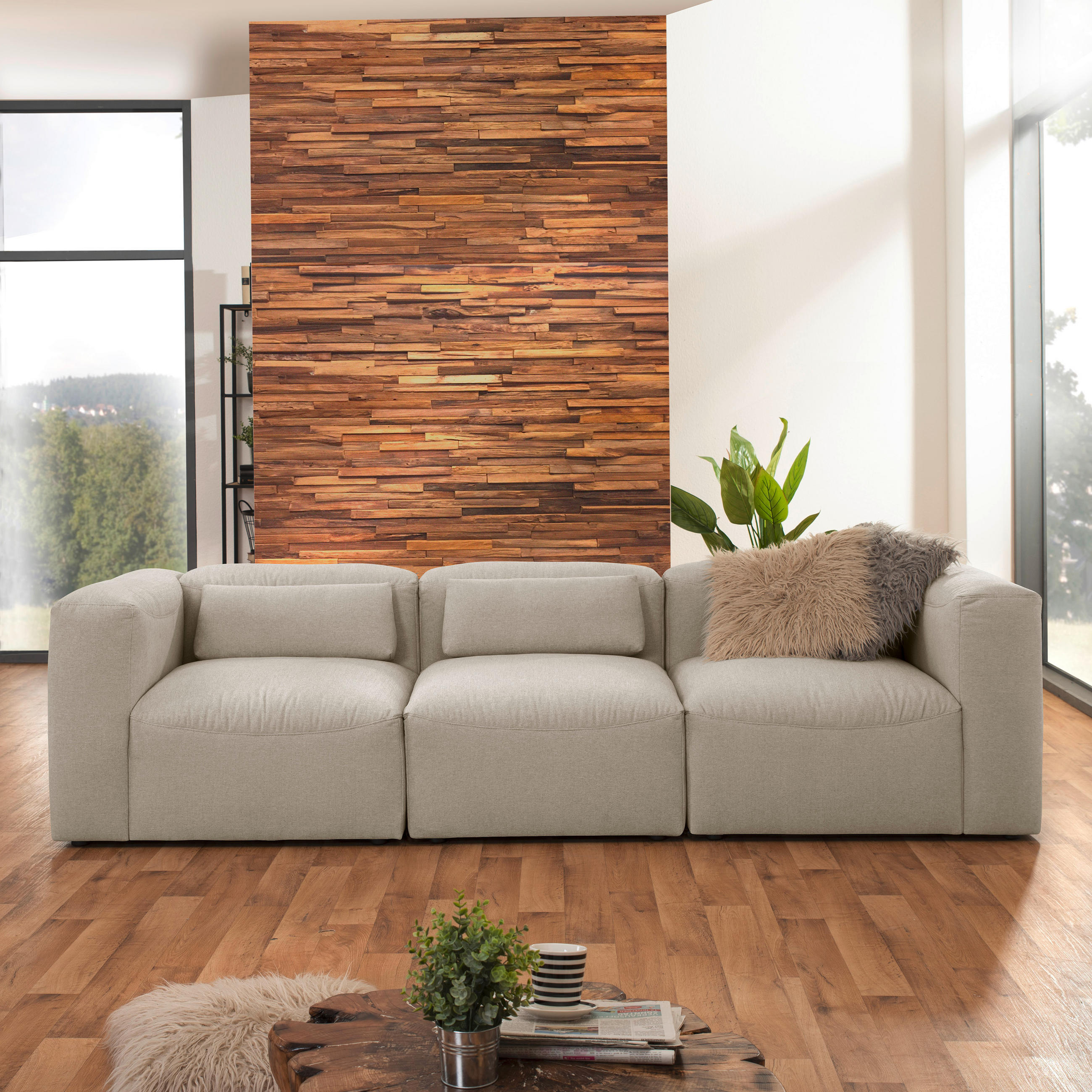 3-SITZER-SOFA Creme  - Creme, Design, Kunststoff/Textil (275/73/100cm) - Max Winzer